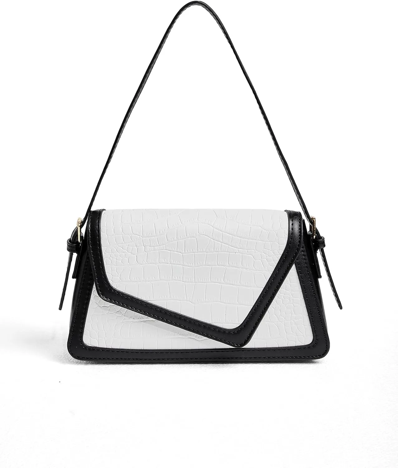 QWINEE Women's Crocodile Embossed Flap Bag Colorblock Shoulder Handbag Contrast Binding Clutch Purse