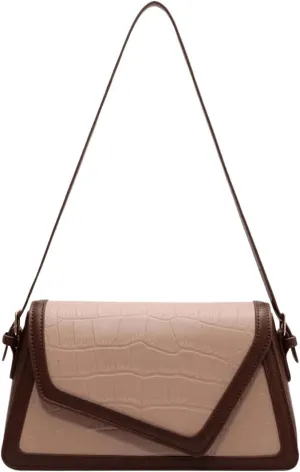QWINEE Women's Crocodile Embossed Flap Bag Colorblock Shoulder Handbag Contrast Binding Clutch Purse