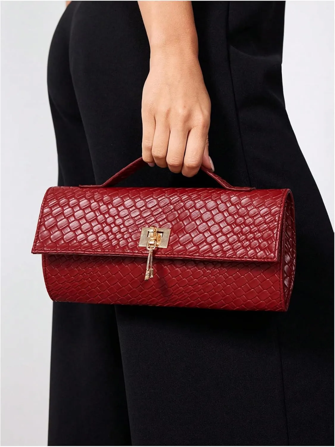 QWINEE Women's Crocodile Embossed Handbag Vintage Elegant Satchel Handbag PU Leather Evening Clutch Purses