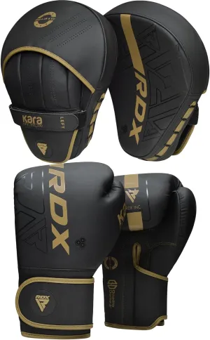 RDX Boxing Pads and Gloves Set, Maya Hide Leather Kara Hook and Jab Curved Focus Mitts with Punching Gloves for MMA, Muay Thai, Kickboxing Coaching, Martial Arts