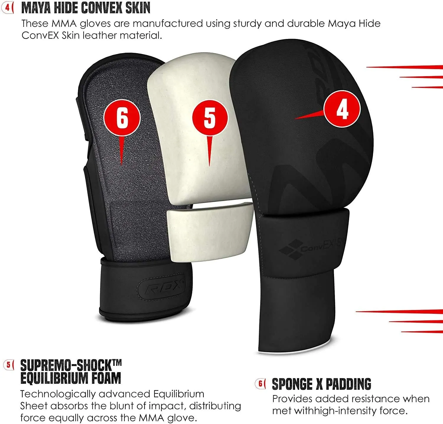 RDX MMA Hybrid Sparring Gloves, Maya Hide Leather, Open Ventilated Palm, Padded Mitts Martial Arts Kickboxing Muay Thai Training Cage Fighting, Men Adult, Punching Bag and Pads Workout