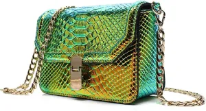 RemeeHi Hologram Snake Skin Leather Shoulder Bag Crossbody Bag with Chain
