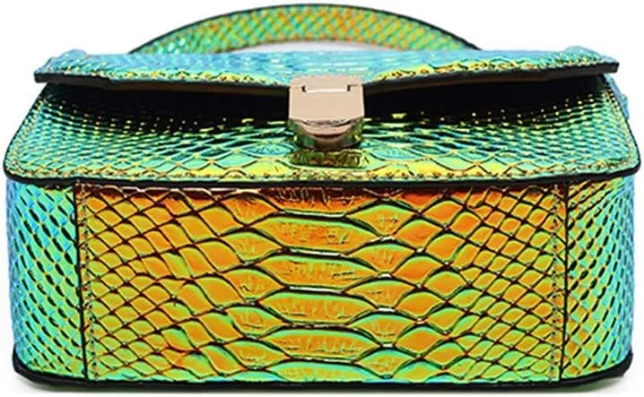 RemeeHi Hologram Snake Skin Leather Shoulder Bag Crossbody Bag with Chain