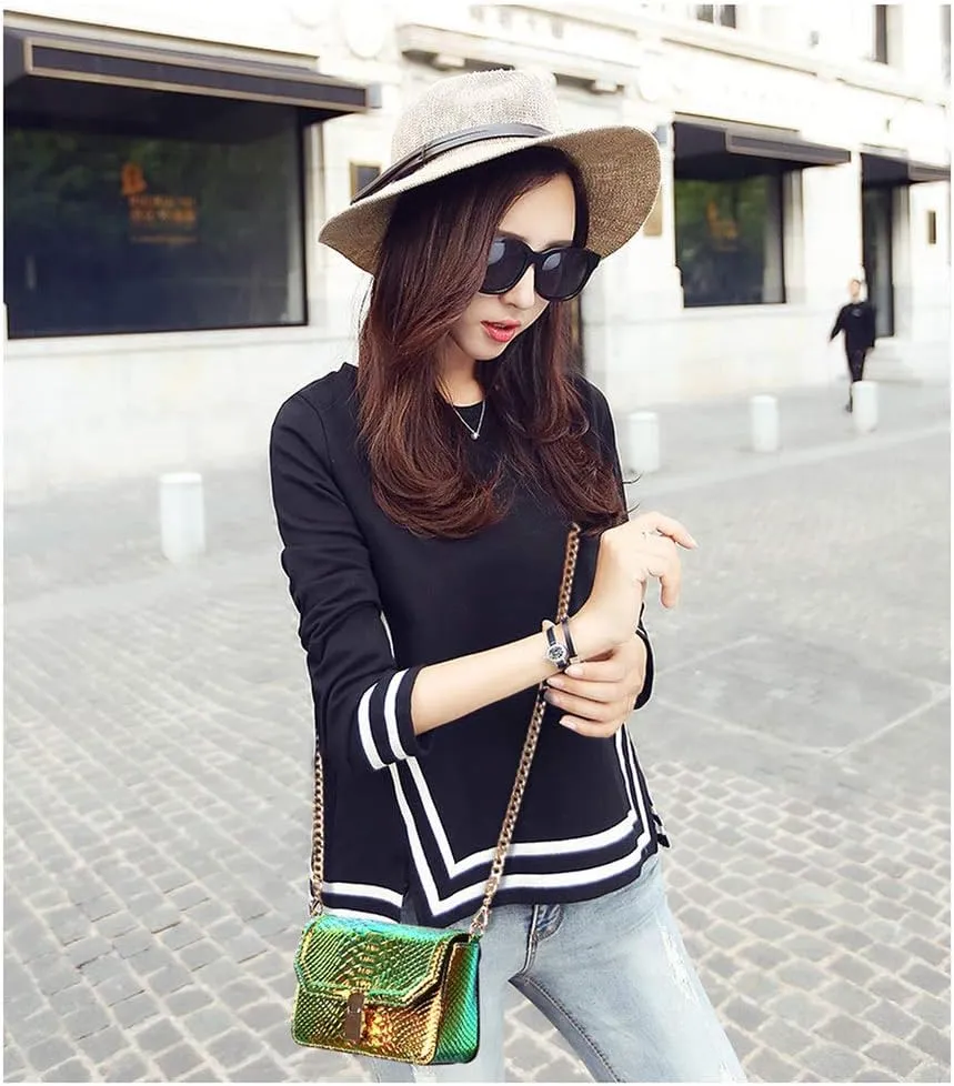 RemeeHi Hologram Snake Skin Leather Shoulder Bag Crossbody Bag with Chain