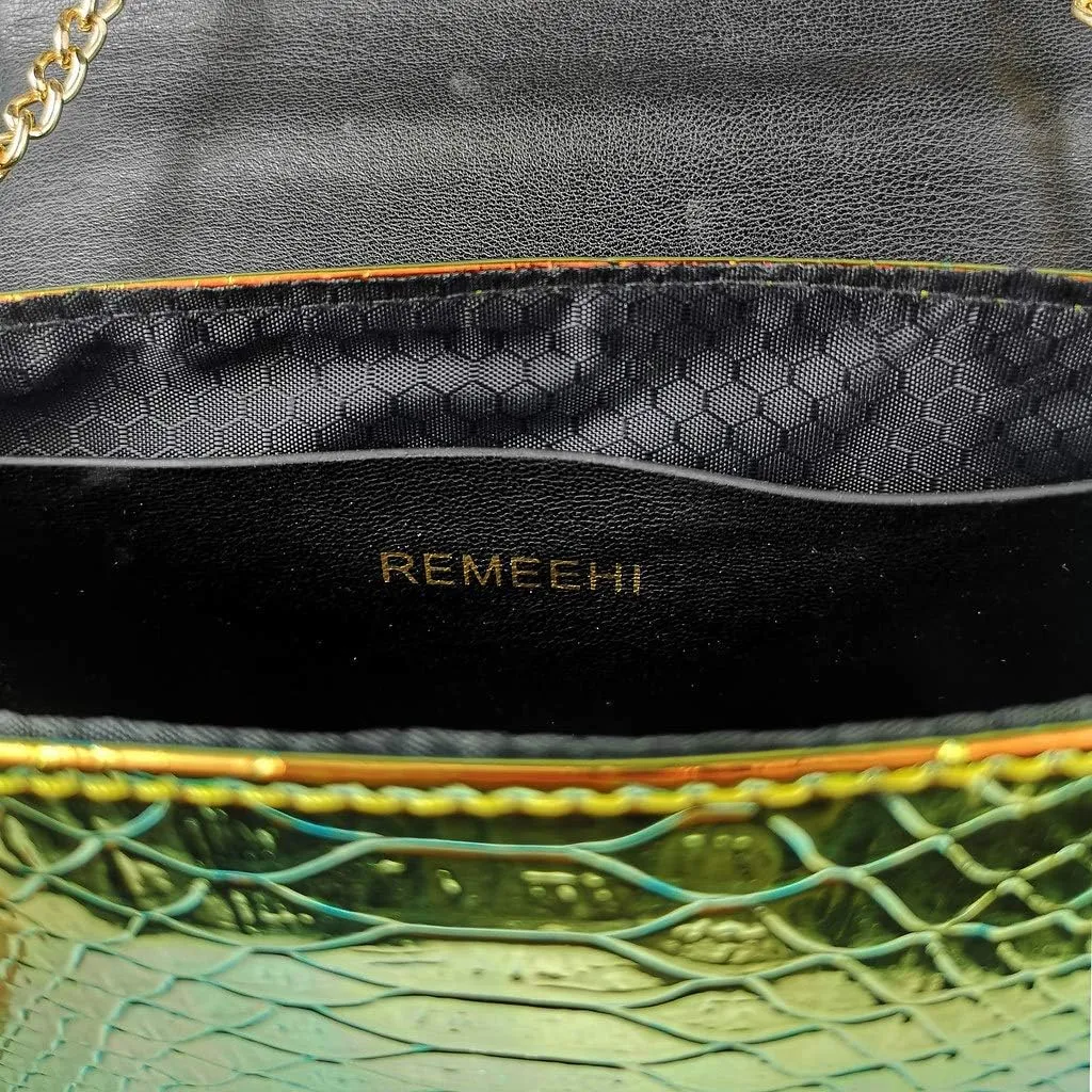 RemeeHi Hologram Snake Skin Leather Shoulder Bag Crossbody Bag with Chain