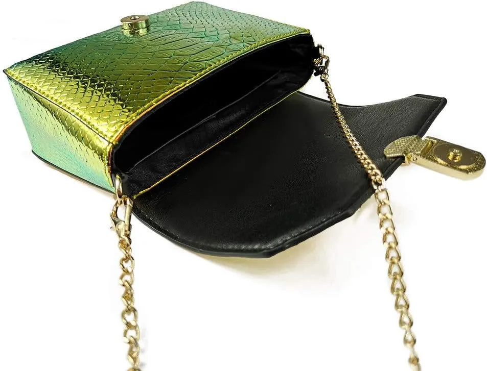 RemeeHi Hologram Snake Skin Leather Shoulder Bag Crossbody Bag with Chain