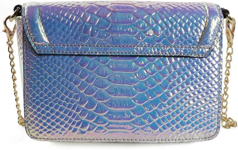 RemeeHi Hologram Snake Skin Leather Shoulder Bag Crossbody Bag with Chain