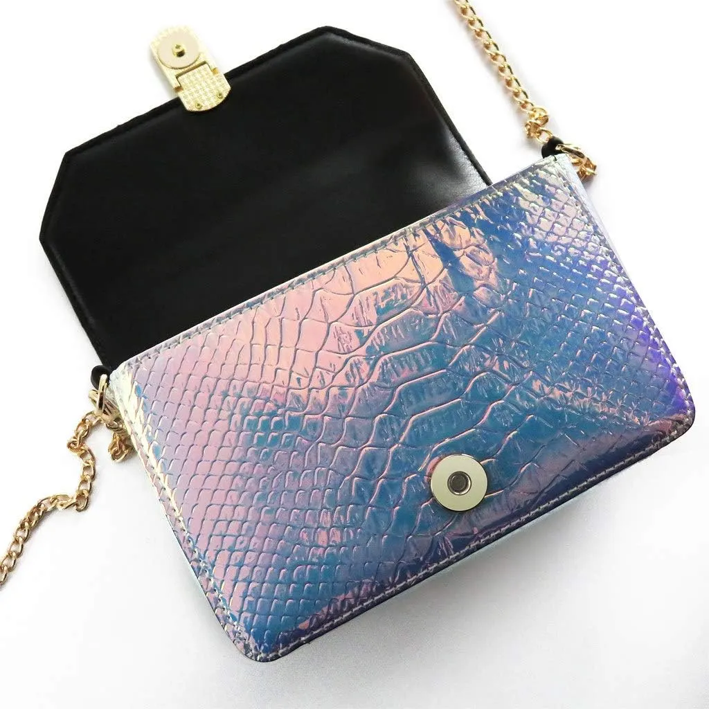 RemeeHi Hologram Snake Skin Leather Shoulder Bag Crossbody Bag with Chain