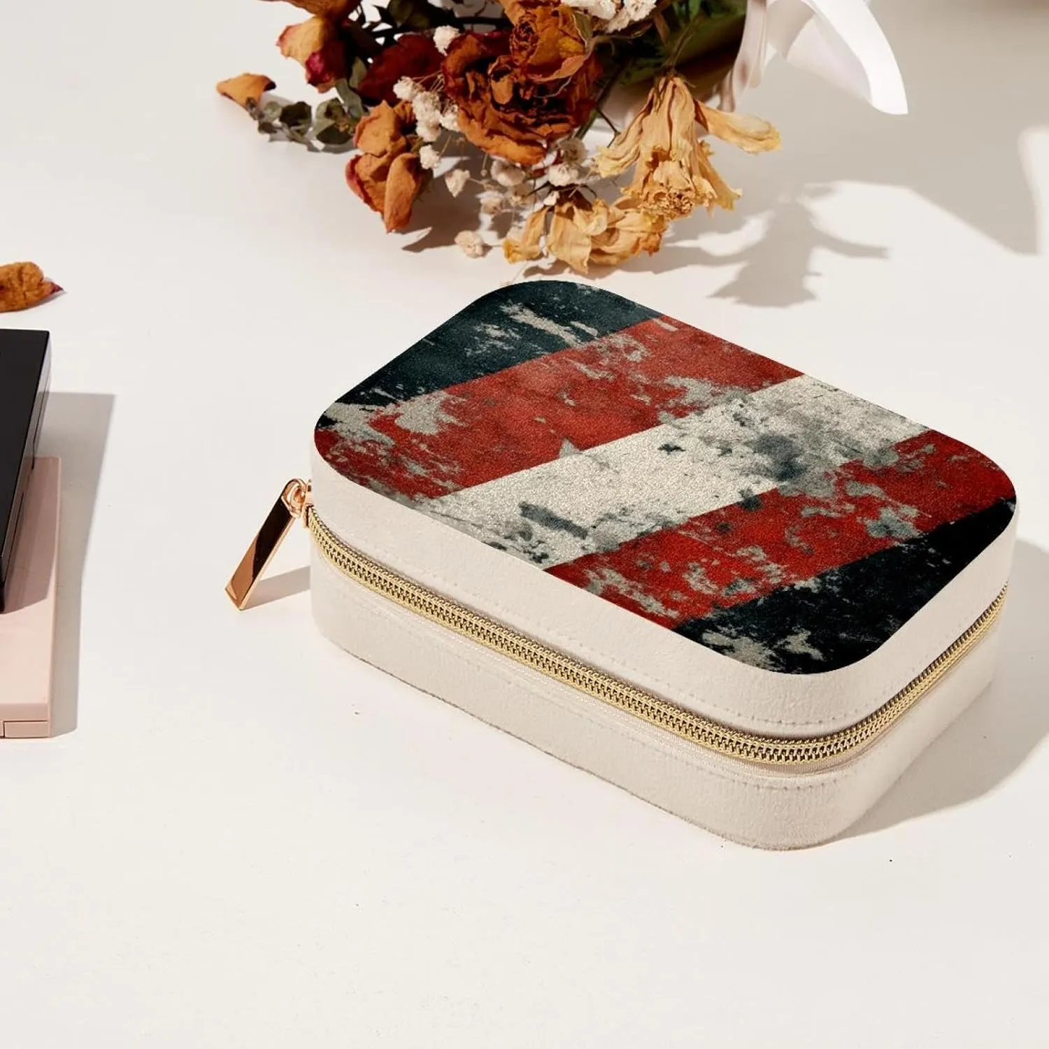 Retro Abstract Racing Track Jewelry Box Necklace Ring Storage Organizer, PU Leather Jewelry case Portable Travel Jewelry Organizer for Women Girls