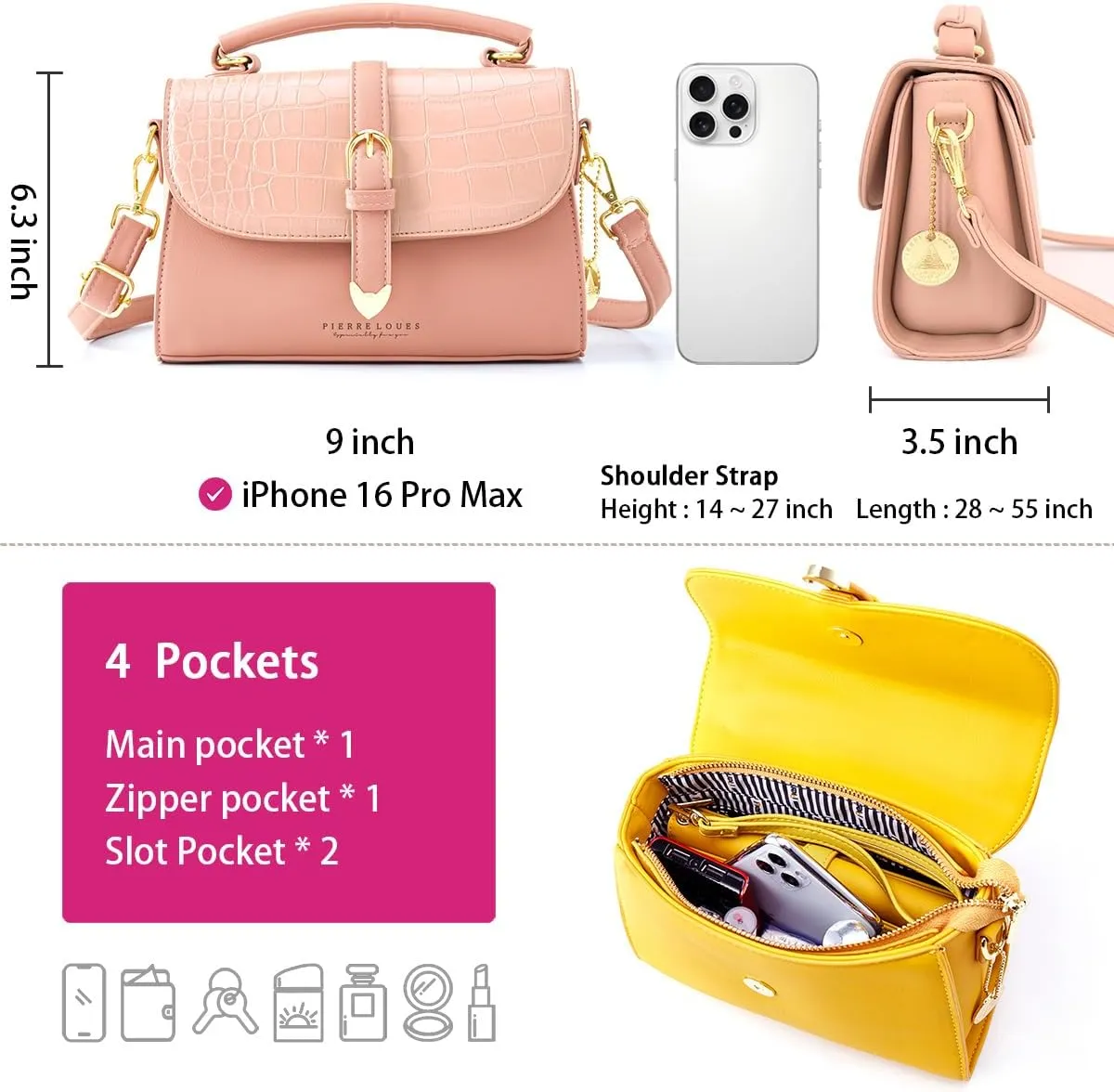Retro Satchel Crossbody Handbags for Women, Trendy Crocodile Designer Leather Flap Top Handle Purses Shoulder Bag