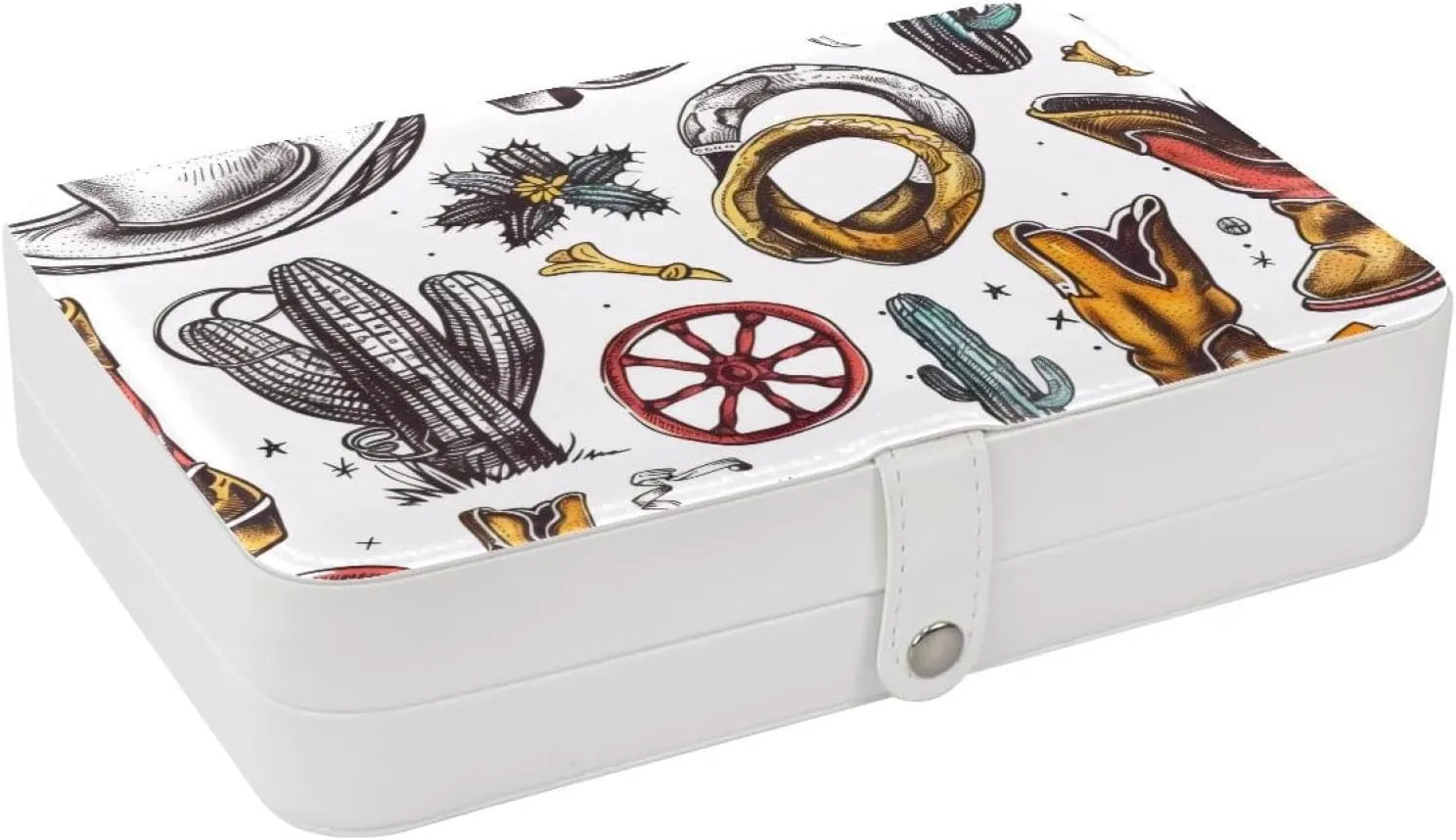 Retro Western Cowboy Boots and Hat Cactus Travel Jewelry Box, Portable Travel Display Case Storage Holder Boxes for Stud Earrings, Rings, Necklaces, Bracelets