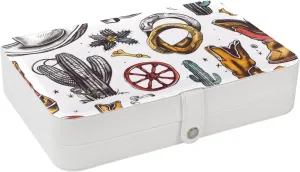 Retro Western Cowboy Boots and Hat Cactus Travel Jewelry Box, Portable Travel Display Case Storage Holder Boxes for Stud Earrings, Rings, Necklaces, Bracelets