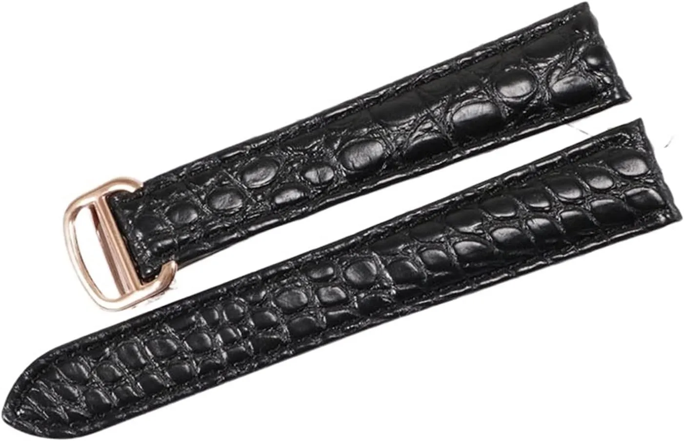 RHAIYAN Watch Accessories Crocodile Leather Watch Band with Stainless Steel Folding Buckle Compatible with Cartier Tank Solo Series Strap Specific (Color : Black, Size : 16MM_Rose Gold Buckle)