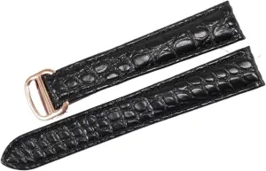 RHAIYAN Watch Accessories Crocodile Leather Watch Band with Stainless Steel Folding Buckle Compatible with Cartier Tank Solo Series Strap Specific (Color : Black, Size : 22MM_Rose Gold Buckle)