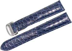 RHAIYAN Watch Accessories Crocodile Leather Watch Band with Stainless Steel Folding Buckle Compatible with Cartier Tank Solo Series Strap Specific (Color : Blue, Size : 14MM_Gold Buckle)