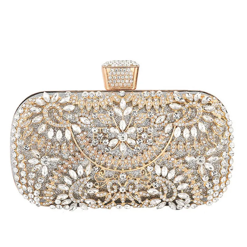 Rhinestone-Studded Silver Rectangle Evening Clutch Bag