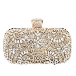 Rhinestone-Studded Silver Rectangle Evening Clutch Bag