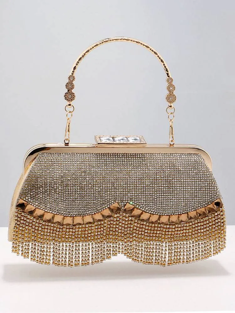 Rhinestone Studded Tassel Clutches