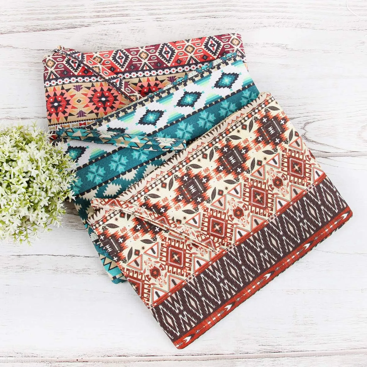 RIAH FASHION Portable Travel Multi Clutch Cosmetic Pouch Bag - Toiletry Makeup Organizer Wristlet Purse Stripe, Floral, Plaid, Leopard, Snake (Fabric Wristlet Clutch - Aztec Orange)