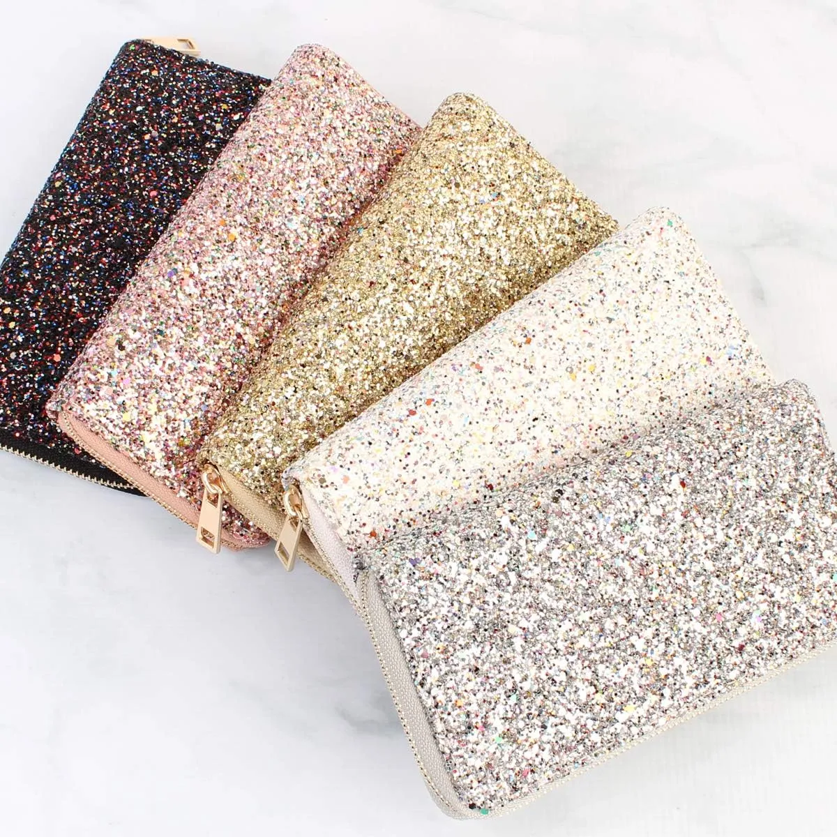 RIAH FASHION Rainbow Glitter Zip Around Wallet - Sparkly Confetti Single Zipper Clutch Purse with Card Slots (Rainbow - Red)