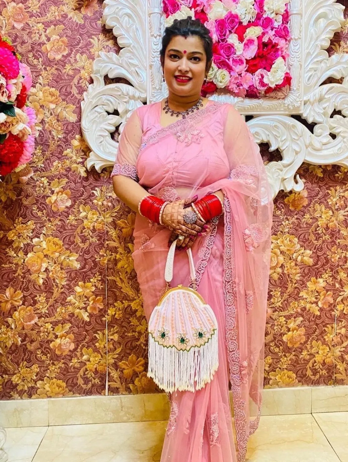 Rimjhim Stone Studded Pink batua bag