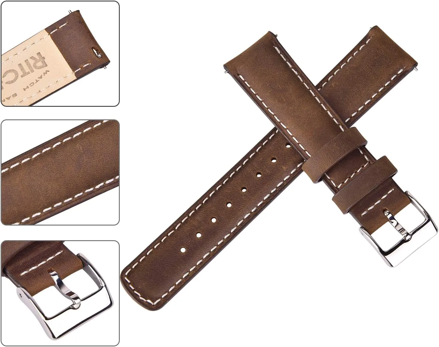 Ritche Christmas Gift Quick Release Leather Watch Bands Genuine Watch Straps for Men Women Top Grain Leather Watch Strap, White Elephant Gifts, Stocking Stuffers for Men, Father's Day gifts