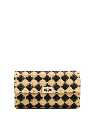 Rockstud Embroidered Raffia Shoulder Bag