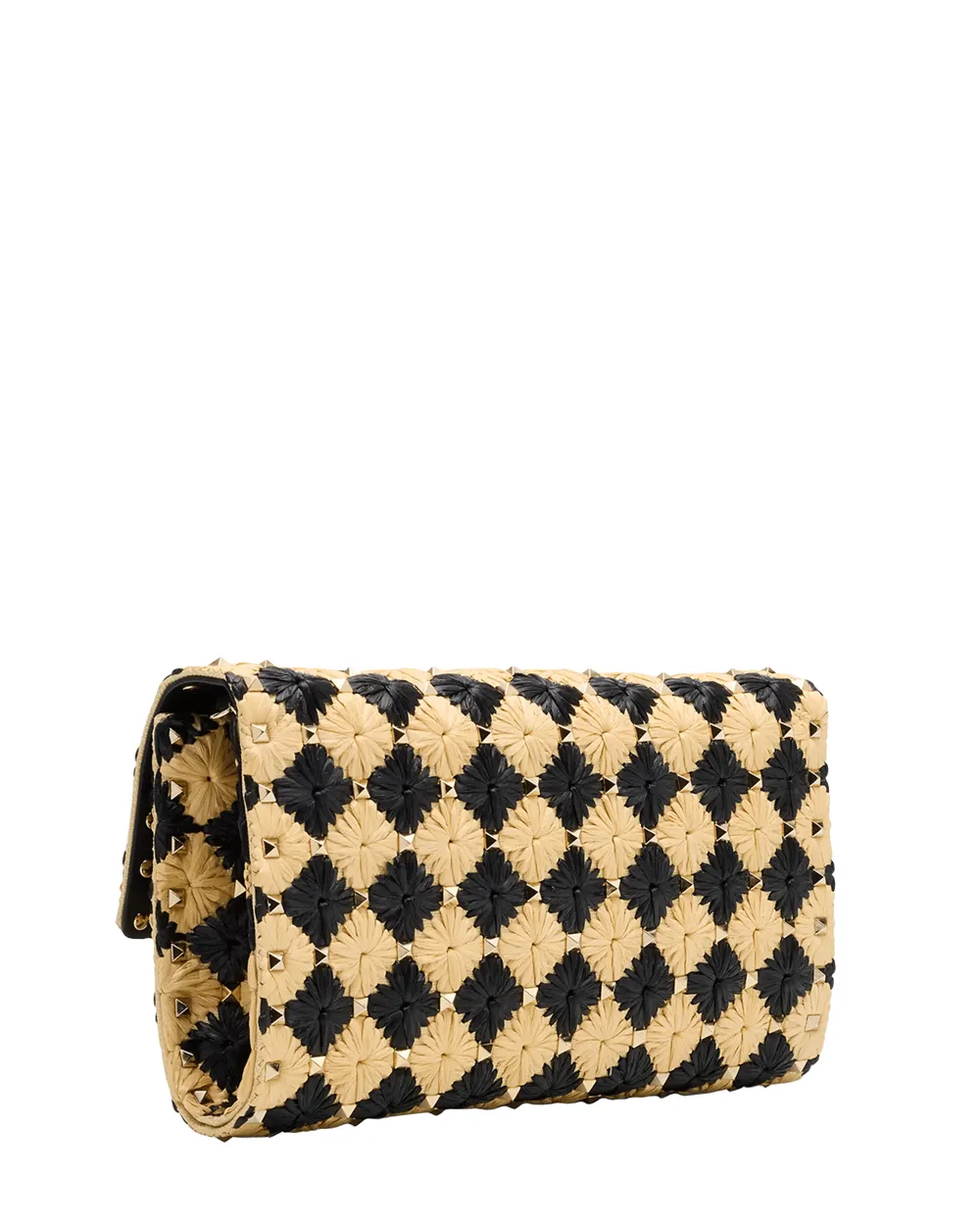 Rockstud Embroidered Raffia Shoulder Bag