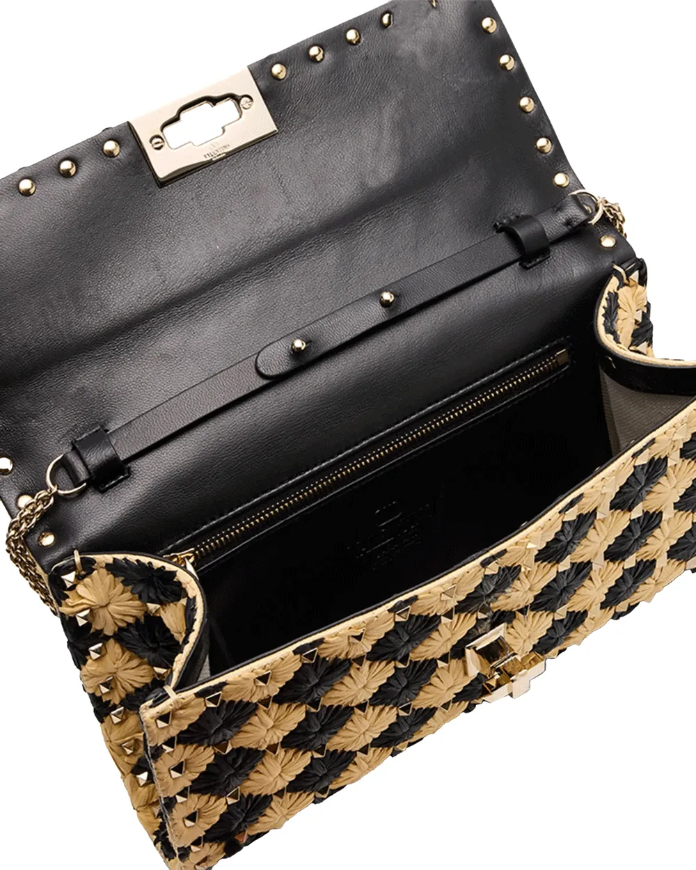 Rockstud Embroidered Raffia Shoulder Bag