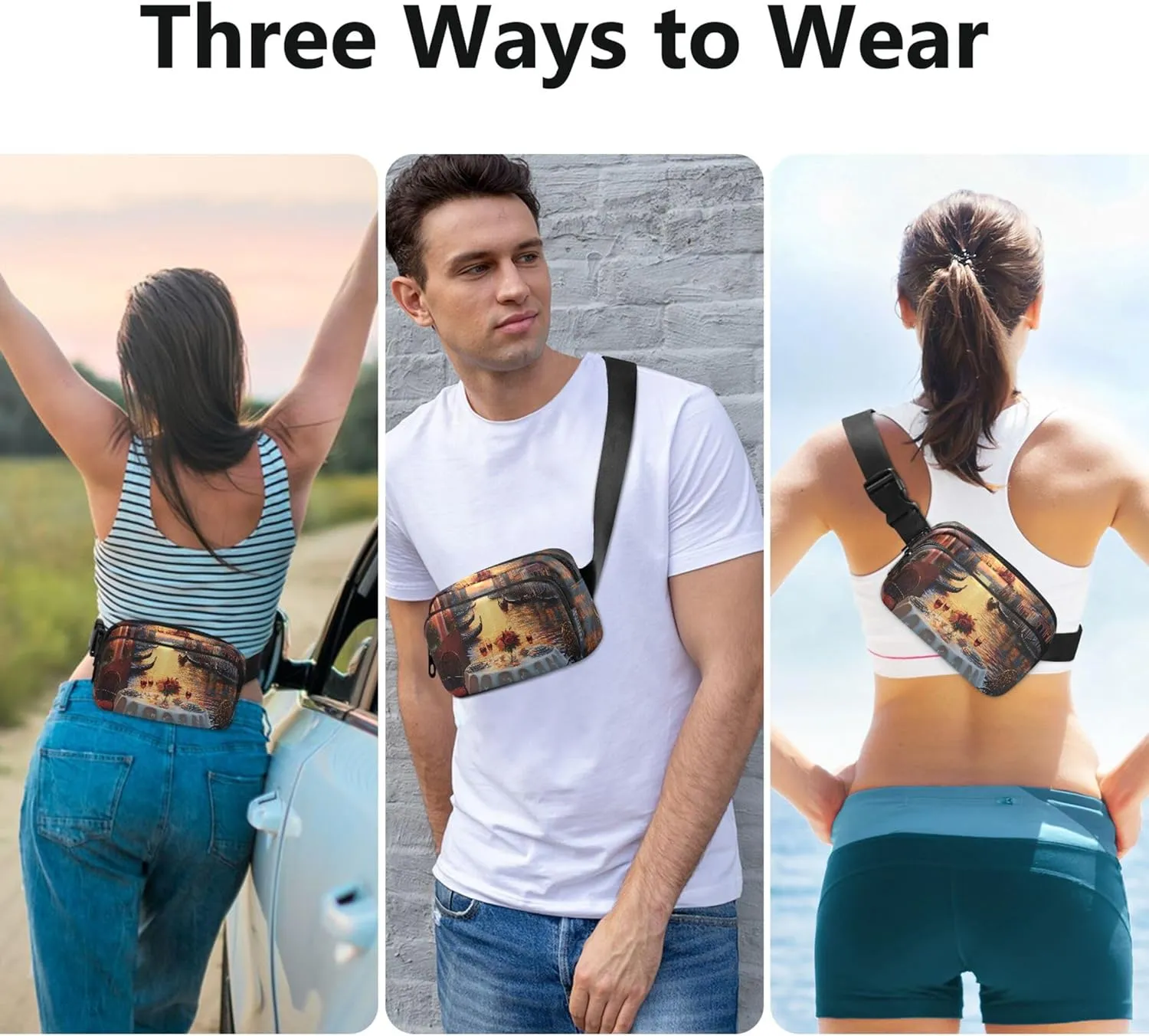Romantic Venice Painting Fanny Packs Women Waterproof Anti Theft Belt Bag Bright Colored Crossbody Waist Bag