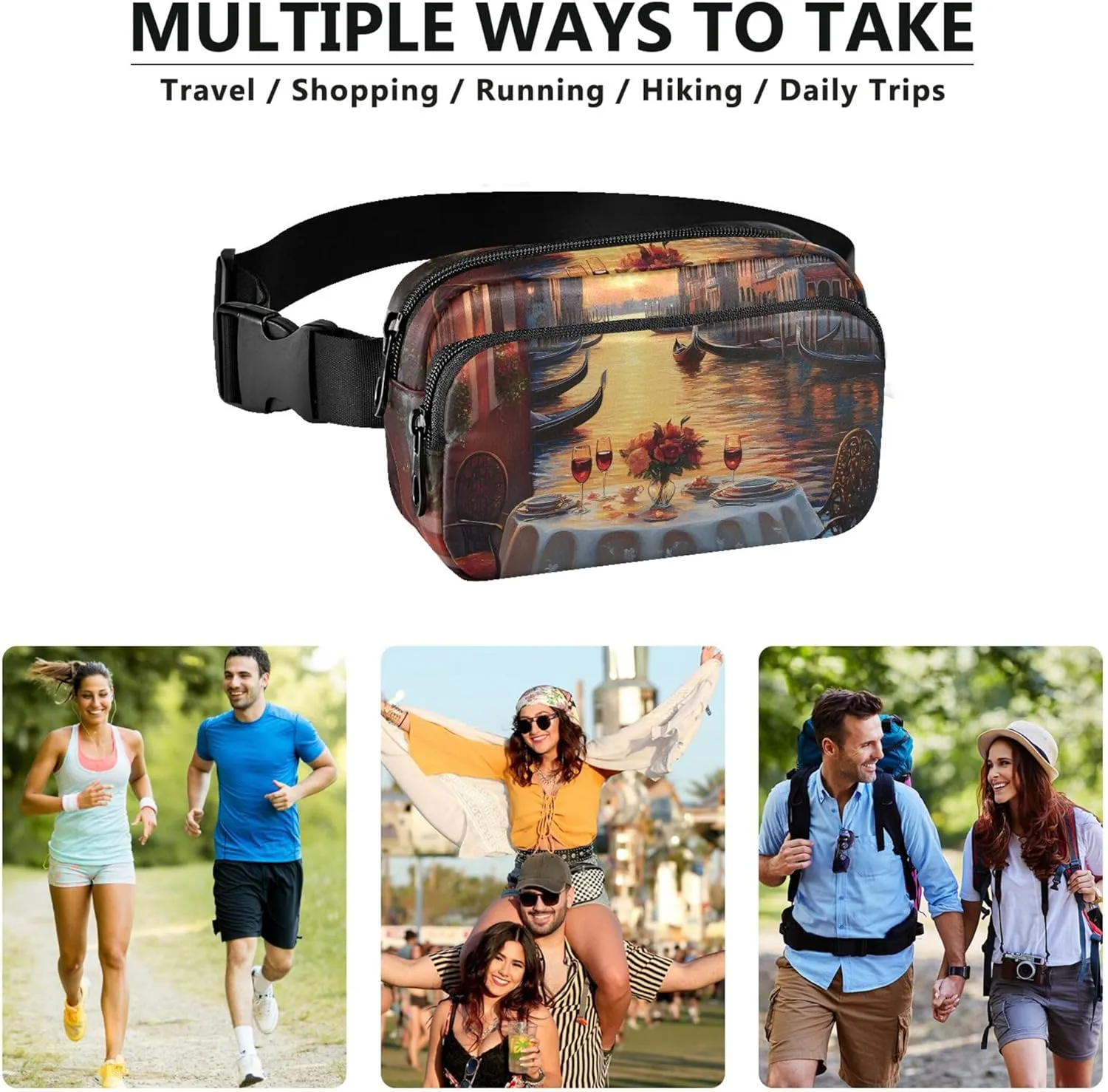 Romantic Venice Painting Fanny Packs Women Waterproof Anti Theft Belt Bag Bright Colored Crossbody Waist Bag