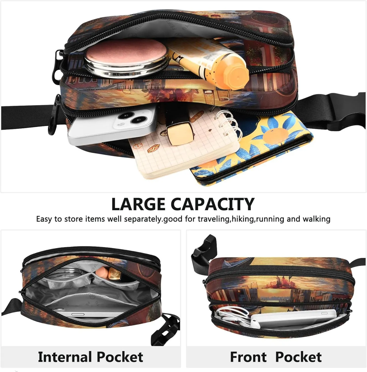 Romantic Venice Painting Fanny Packs Women Waterproof Anti Theft Belt Bag Bright Colored Crossbody Waist Bag