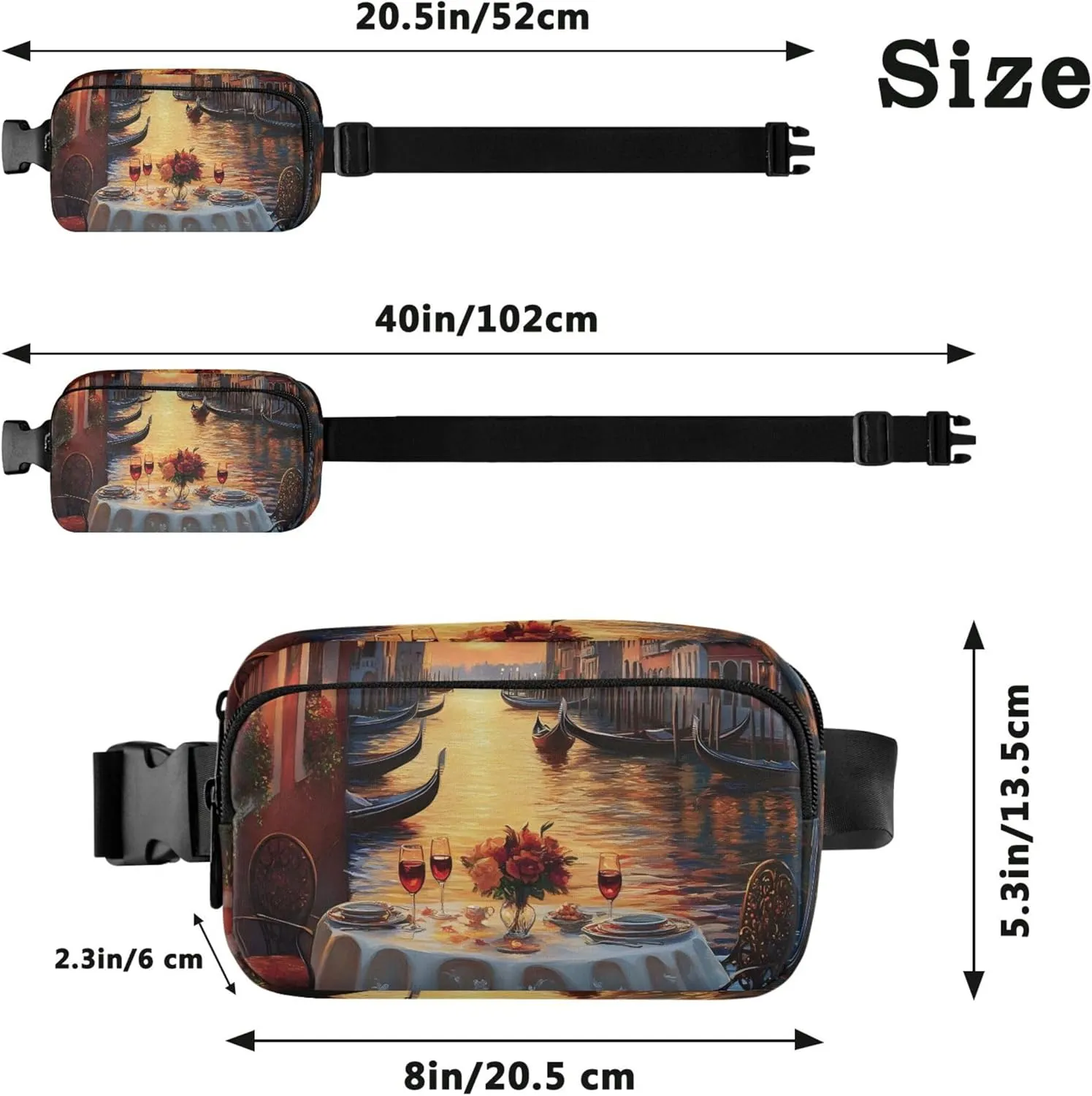 Romantic Venice Painting Fanny Packs Women Waterproof Anti Theft Belt Bag Bright Colored Crossbody Waist Bag
