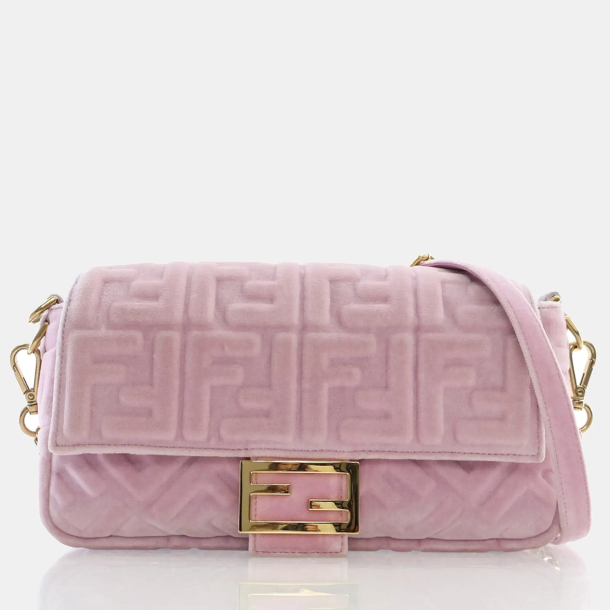 Rosa Confetti Velvet FF Embossed Baguette Shoulder Bags