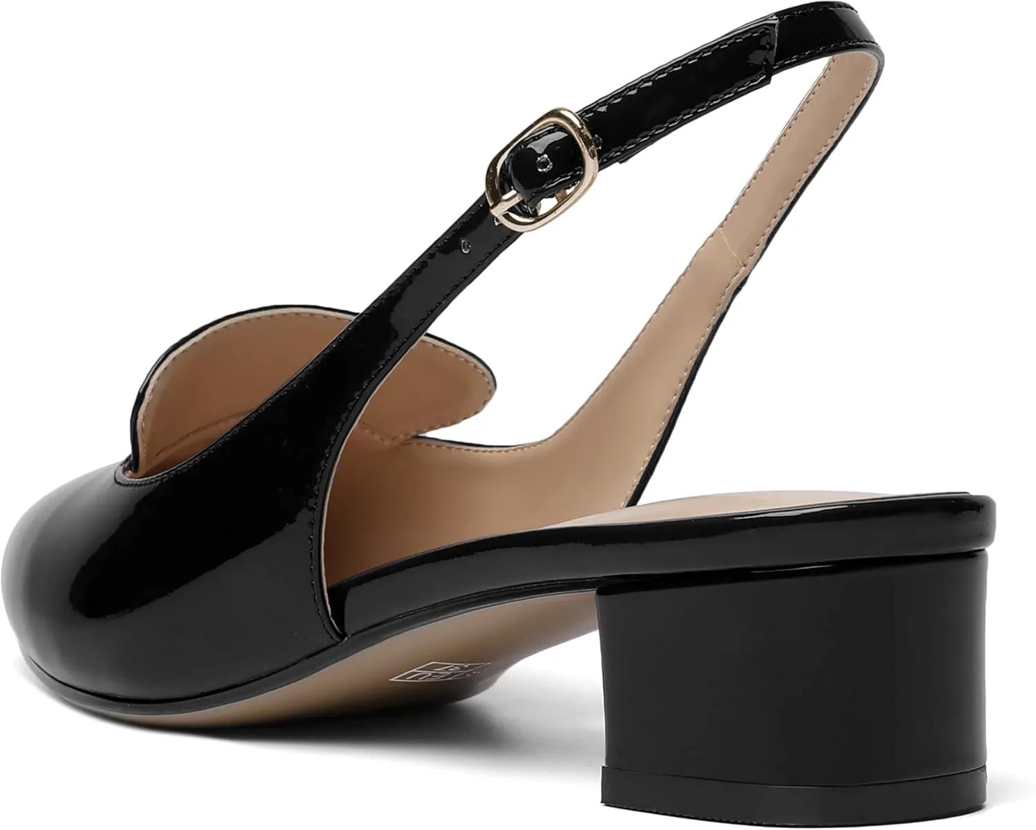 ROSERWISH Womens Buckle Work Pointed Toe Casual Patent Fashion Slingback Chunky Low Heel Pumps Dress Shoes 1.5 Inch