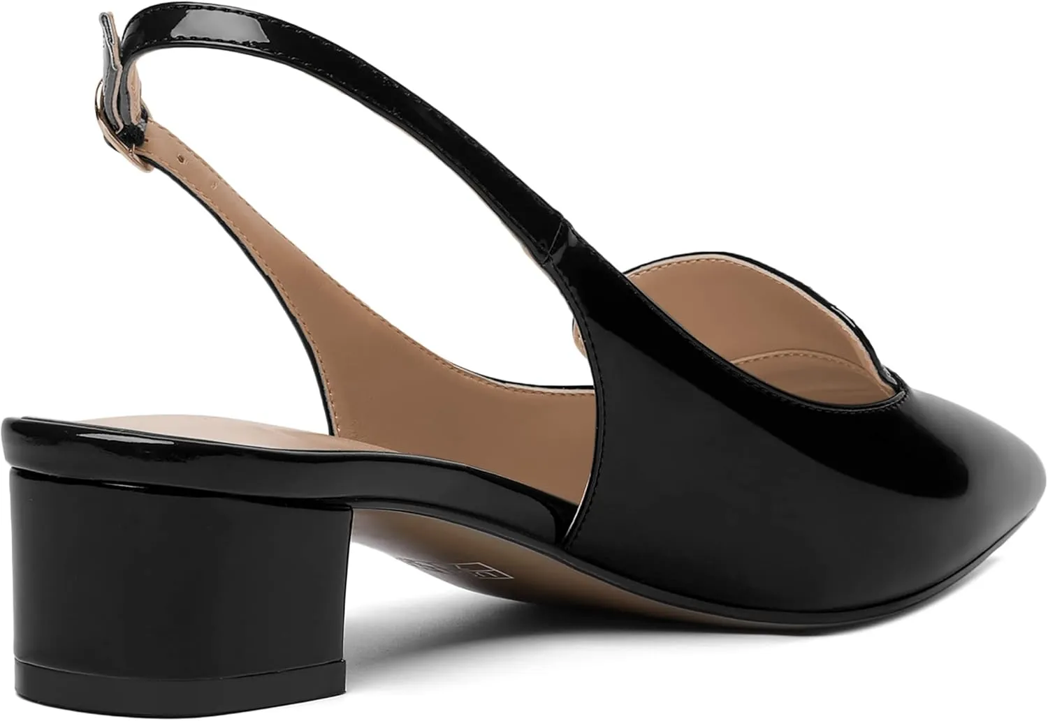 ROSERWISH Womens Buckle Work Pointed Toe Casual Patent Fashion Slingback Chunky Low Heel Pumps Dress Shoes 1.5 Inch