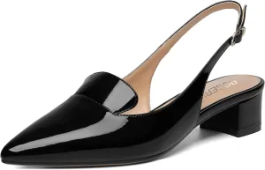 ROSERWISH Womens Buckle Work Pointed Toe Casual Patent Fashion Slingback Chunky Low Heel Pumps Dress Shoes 1.5 Inch
