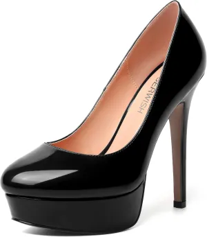 ROSERWISH Womens Round Toe Slip On Platform Patent Sexy Evening Party Stiletto High Heel Pumps Dress Shoes 5 Inch