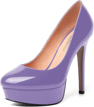 ROSERWISH Womens Round Toe Slip On Platform Patent Sexy Evening Party Stiletto High Heel Pumps Dress Shoes 5 Inch