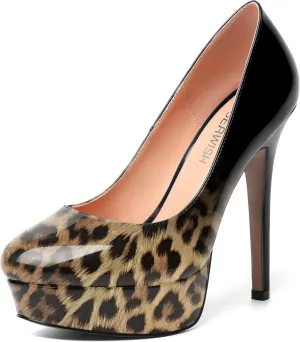 ROSERWISH Womens Round Toe Slip On Platform Patent Sexy Evening Party Stiletto High Heel Pumps Dress Shoes 5 Inch