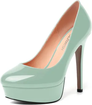 ROSERWISH Womens Round Toe Slip On Platform Patent Sexy Evening Party Stiletto High Heel Pumps Dress Shoes 5 Inch