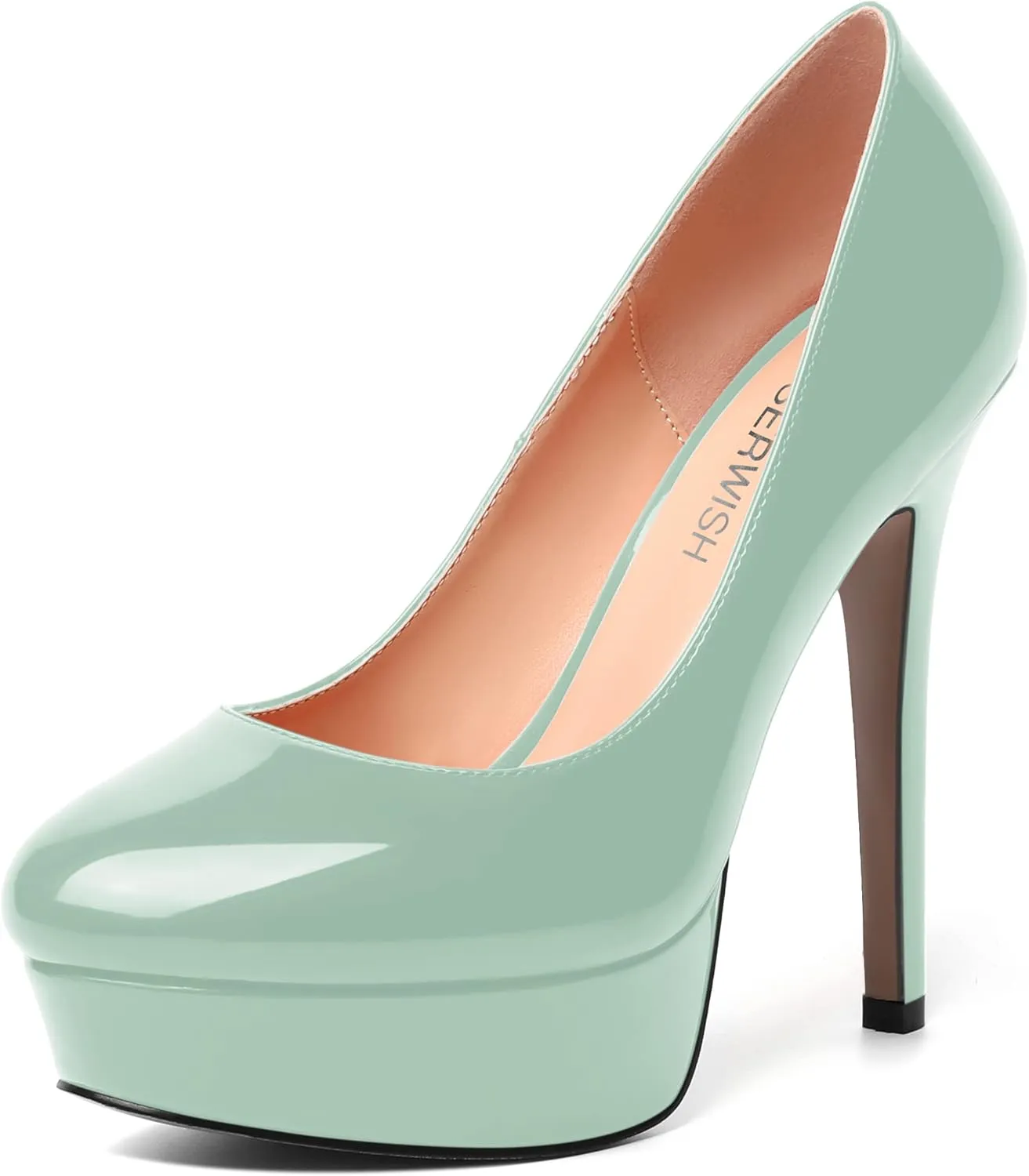 ROSERWISH Womens Round Toe Slip On Platform Patent Sexy Evening Party Stiletto High Heel Pumps Dress Shoes 5 Inch