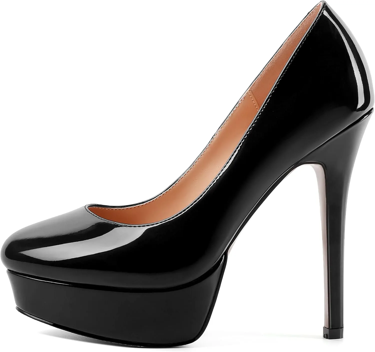 ROSERWISH Womens Round Toe Slip On Platform Patent Sexy Evening Party Stiletto High Heel Pumps Dress Shoes 5 Inch
