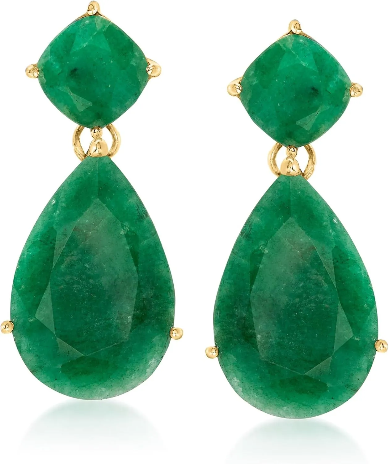 Ross-Simons 19.20 ct. t.w. Emerald Drop Earrings in 18kt Gold Over Sterling