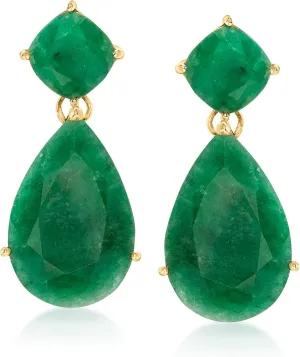 Ross-Simons 19.20 ct. t.w. Emerald Drop Earrings in 18kt Gold Over Sterling