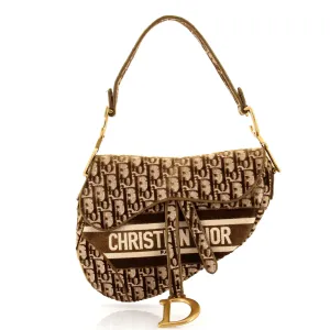 Saddle Handbag Logo Embroidered Oblique Velvet Medium