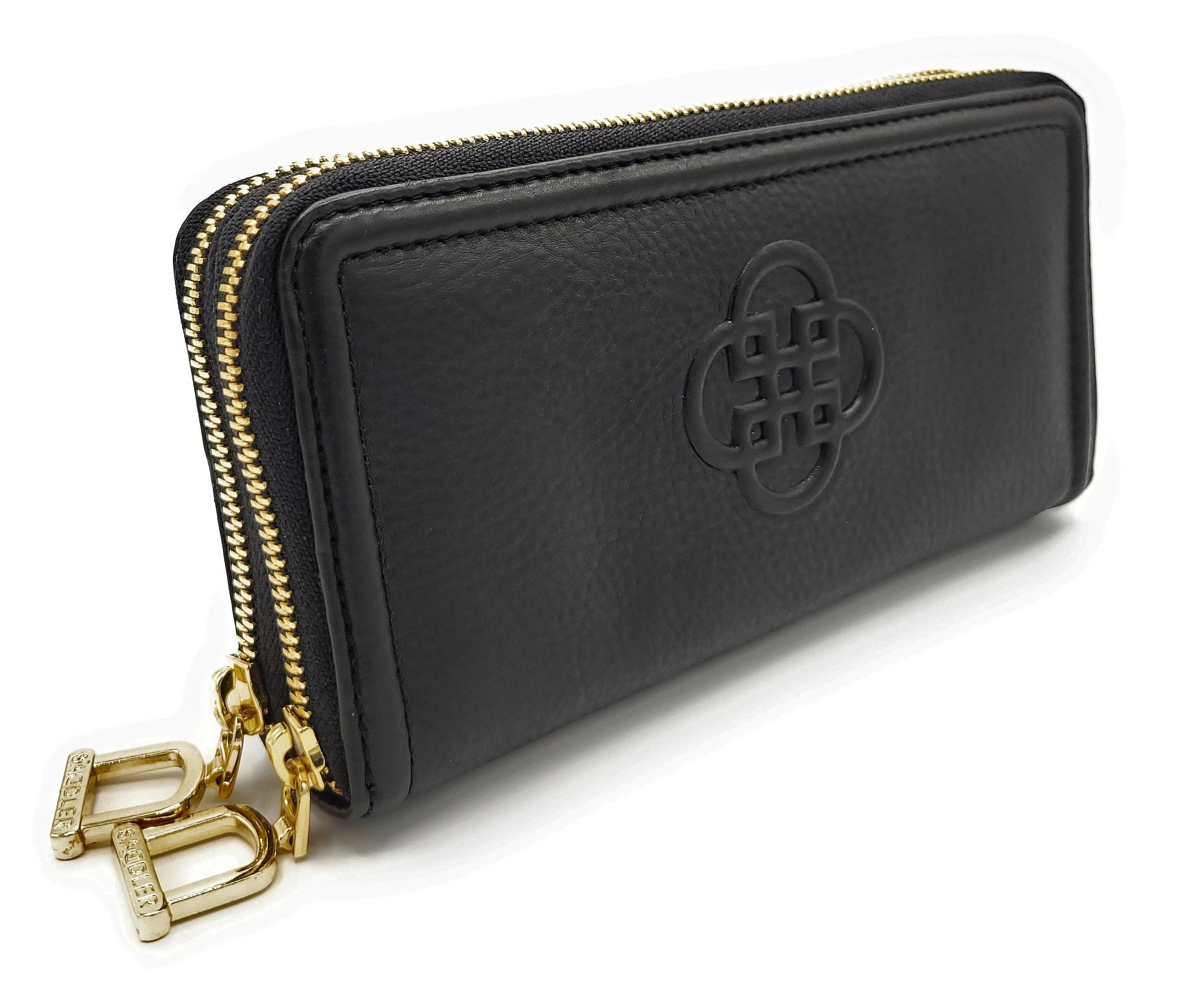 SADDLER WILLOW Real Leather Designer RFID Double Zip Purse & Phone Holder | Gift Boxed