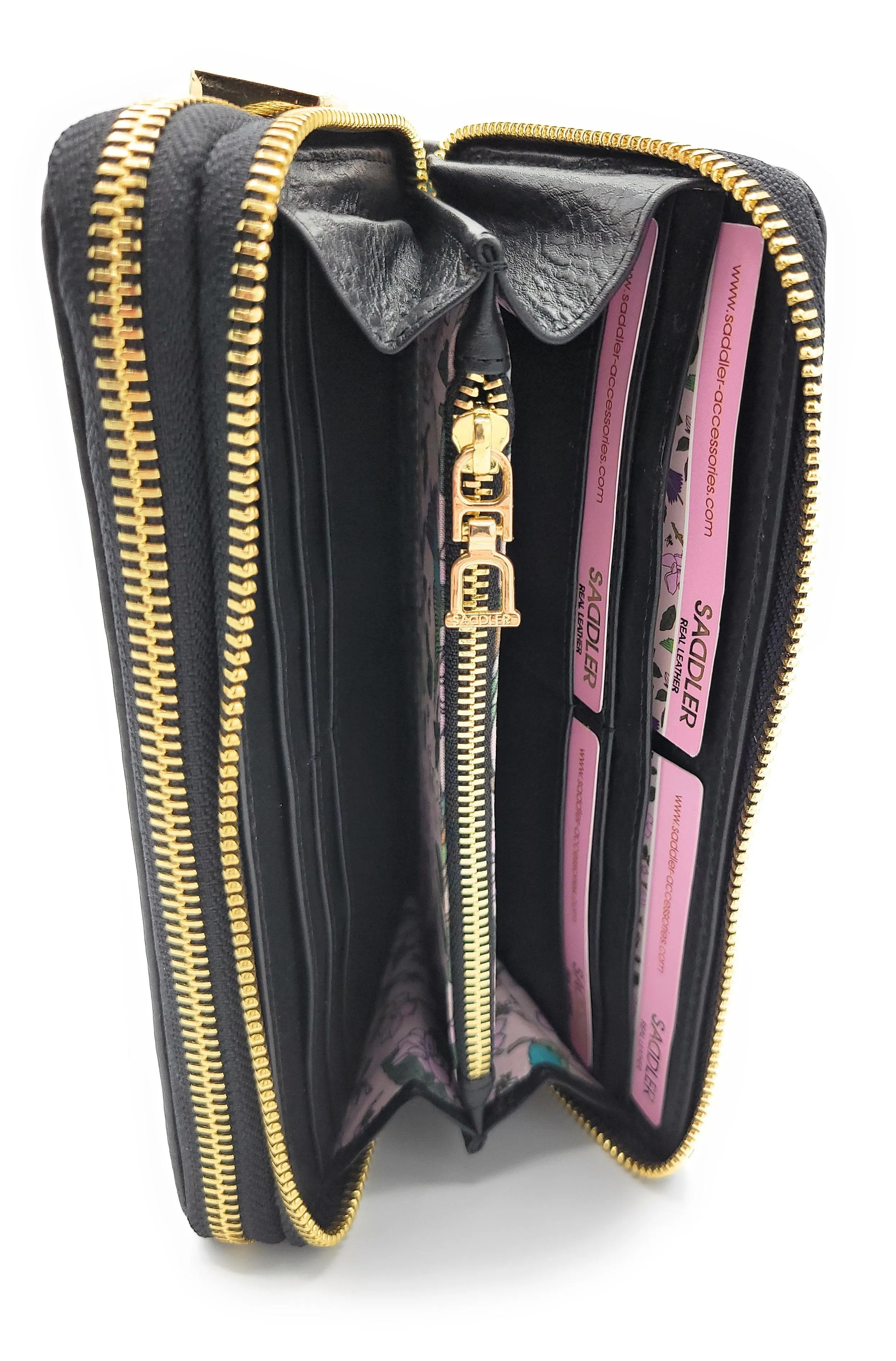 SADDLER WILLOW Real Leather Designer RFID Double Zip Purse & Phone Holder | Gift Boxed