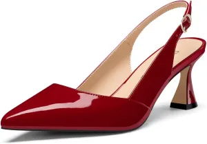 Saekcted Womens Mid Heel Pointed Toe Pumps Ankle Strap Slingback Slip-on Prom Cute Patent Leather Summer 2.6 Inches Heels