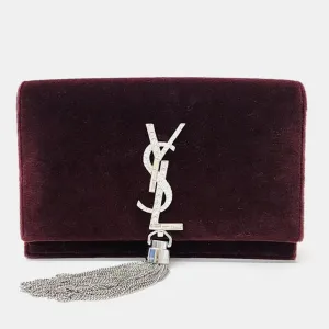 Saint Laurent Burgundy Velvet Kate Chain Crossbody bag